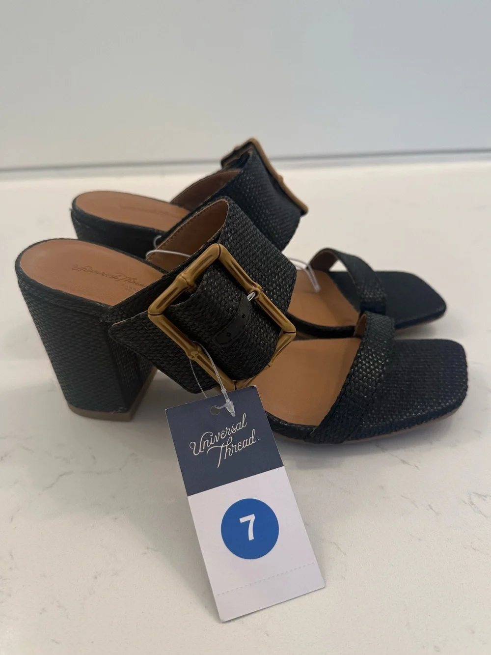 NWT TARGET UNIVERSAL THREAD Black Woven Heels with Faux Bamboo Buckle, size 7 - Picture 10 of 11